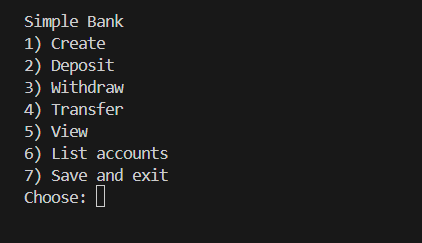 Command-line bank management interface
